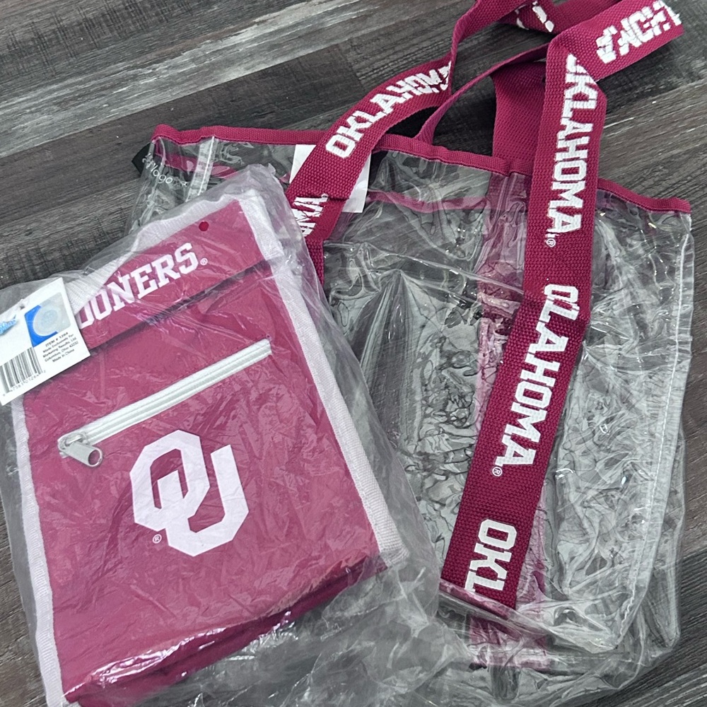 Oklahoma University Sooners Clear Carryall Tote Purse and lunch  bag Hag103